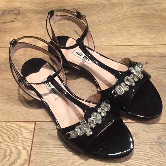 *SOLD* Miu Miu t-strap black jewel sandals - Picture 3 of 8